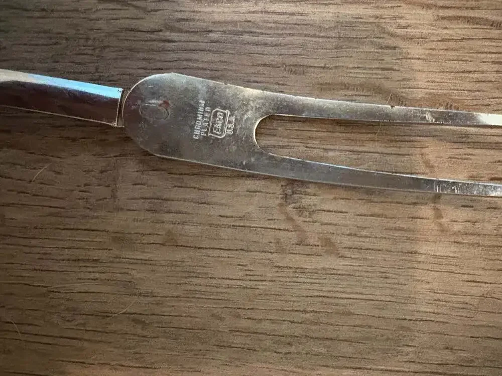 Vintage Ekco Chromium Plated Meat Utility Fork with Yellow Plastic Handle